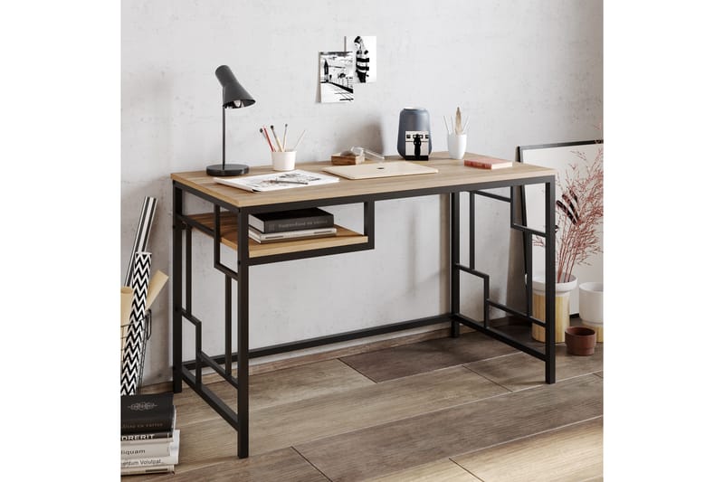 Amsberg Skrivebord 120 cm med Oppbevaringshylle - Svart - Skrivebord