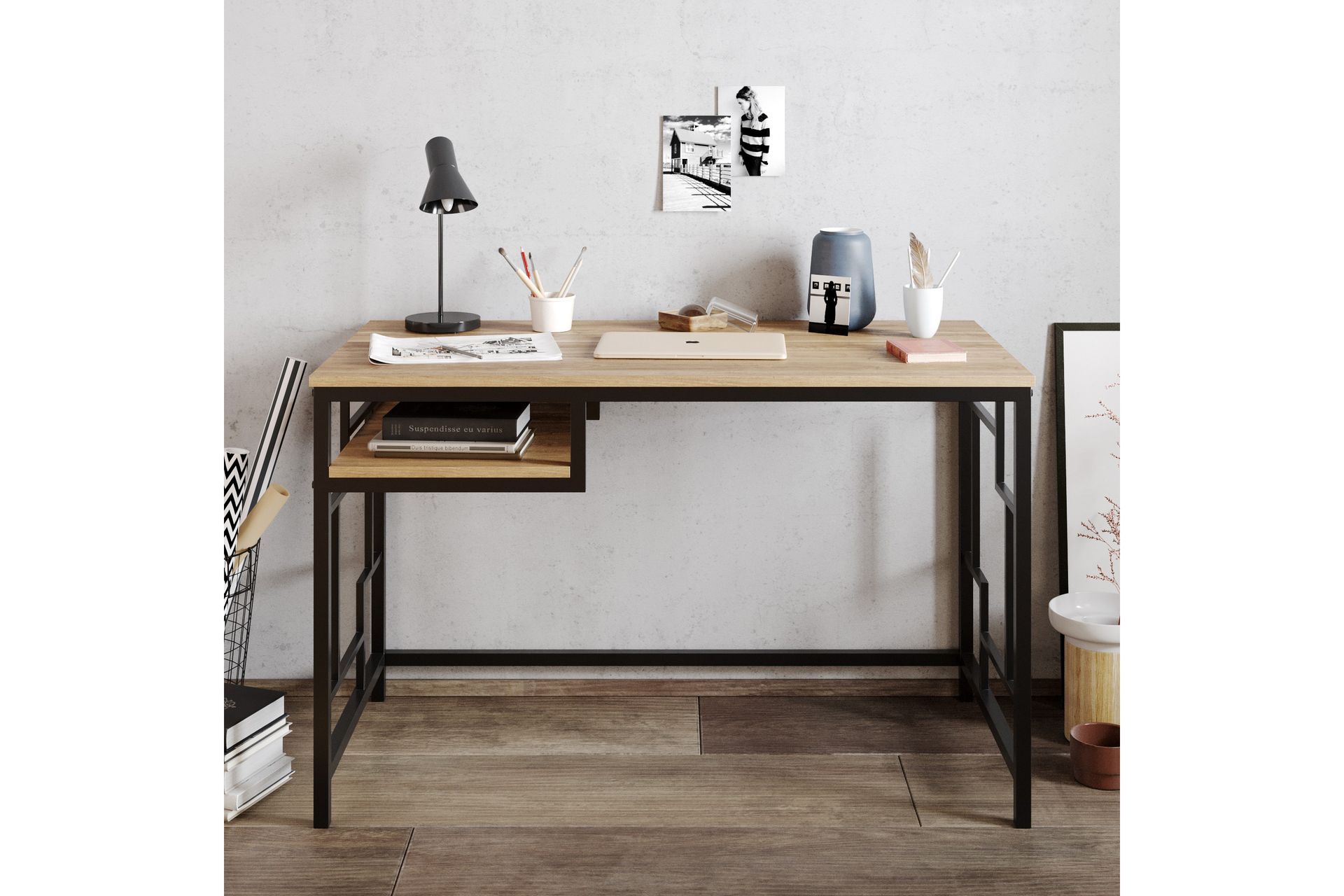 Amsberg Skrivebord 120 cm med Oppbevaringshylle - Svart - Møbler - Bord - Kontorbord - Skrivebord