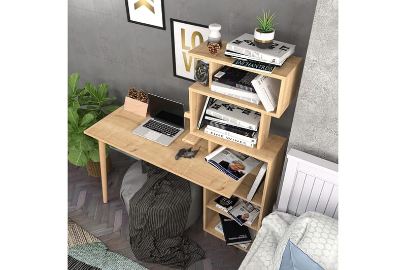 Andifli Skrivebord 55x146,4x133 cm med oppbevaring - Eik - Skrivebord