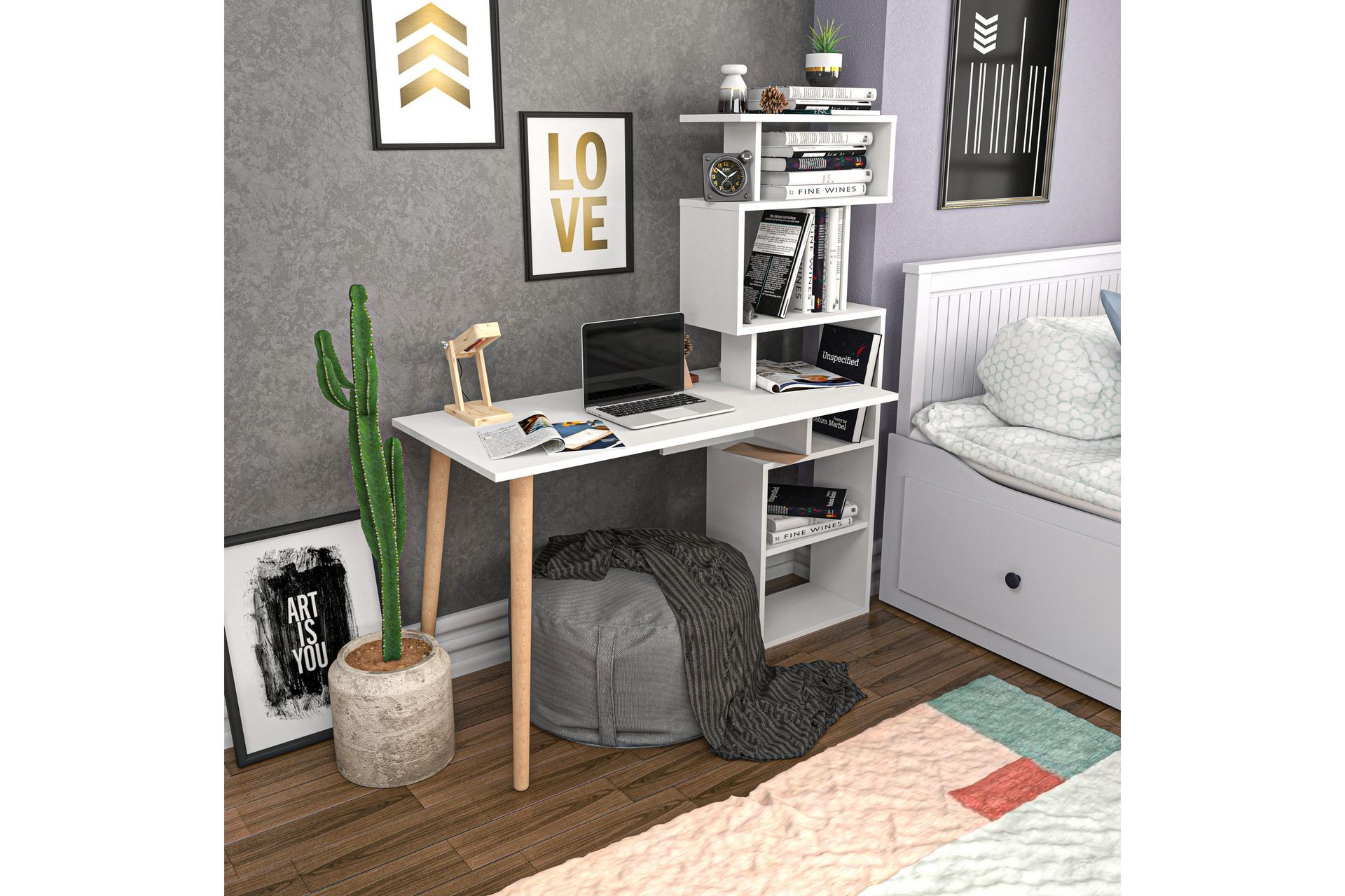 Andifli Skrivebord 55x146,4x133 cm med oppbevaring - Hvit - Møbler - Bord - Kontorbord - Skrivebord