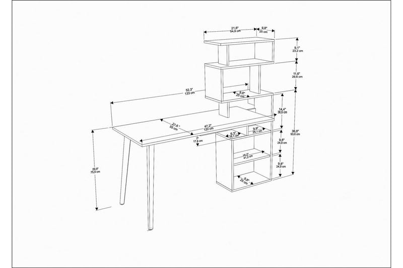 Andifli Skrivebord 55x146,4x133 cm med oppbevaring - Hvit - Skrivebord