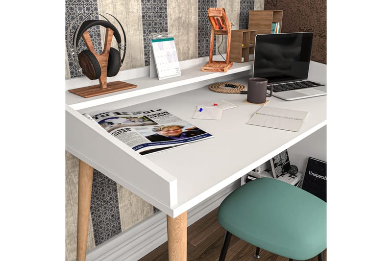 Andifli Skrivebord 59x88,3x121,8 cm med oppbevaring - Hvit - Skrivebord