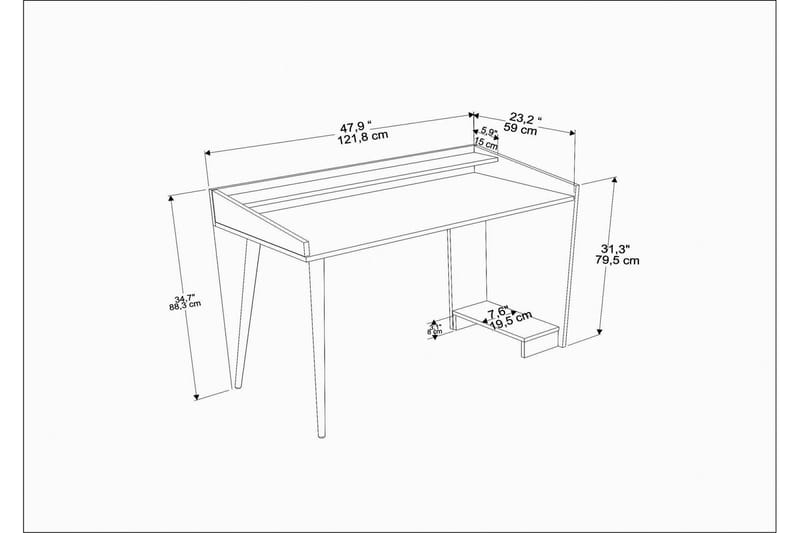 Andifli Skrivebord 59x88,3x121,8 cm med oppbevaring - Hvit - Skrivebord