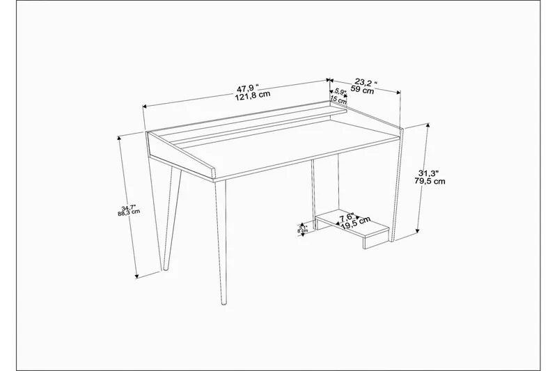 Andifli Skrivebord 59x88,3x121,8 cm med oppbevaring - Hvit - Møbler - Bord - Kontorbord - Skrivebord