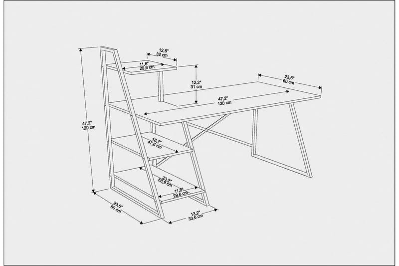 Andifli Skrivebord 60x120x120 cm med oppbevaring - Hvit - Skrivebord