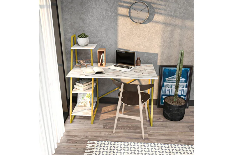 Andifli Skrivebord 60x120x120 cm med oppbevaring - Hvit - Møbler - Bord - Kontorbord - Skrivebord