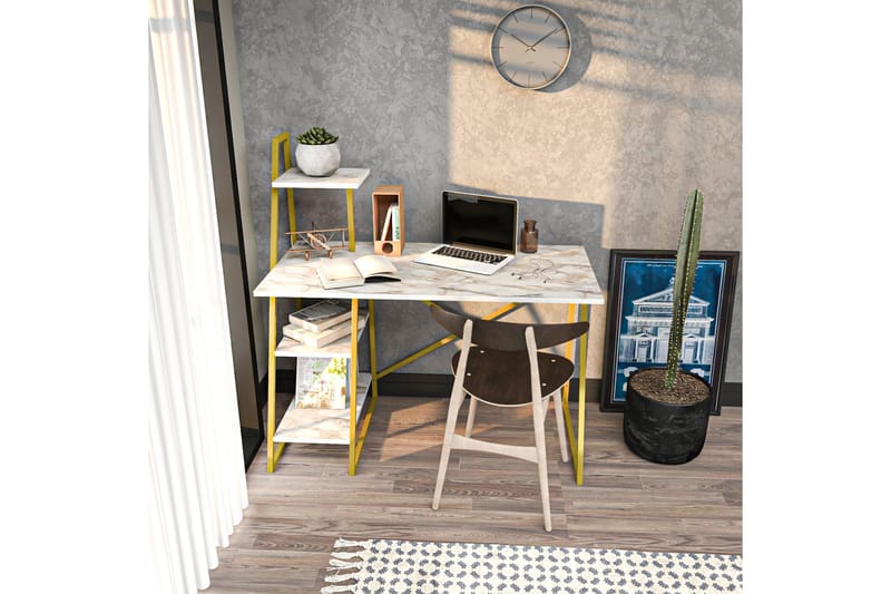 Andifli Skrivebord 60x120x120 cm med oppbevaring - Hvit - Møbler - Bord - Kontorbord - Skrivebord