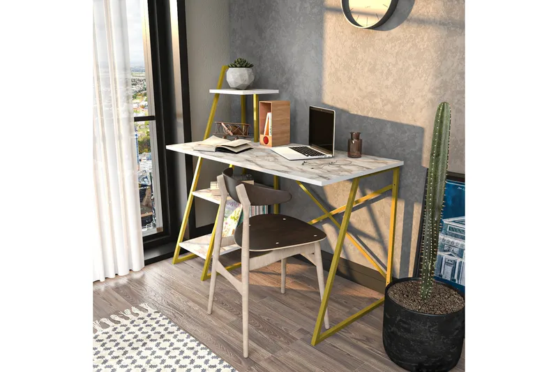 Andifli Skrivebord 60x120x120 cm med oppbevaring - Hvit - Møbler - Bord - Kontorbord - Skrivebord