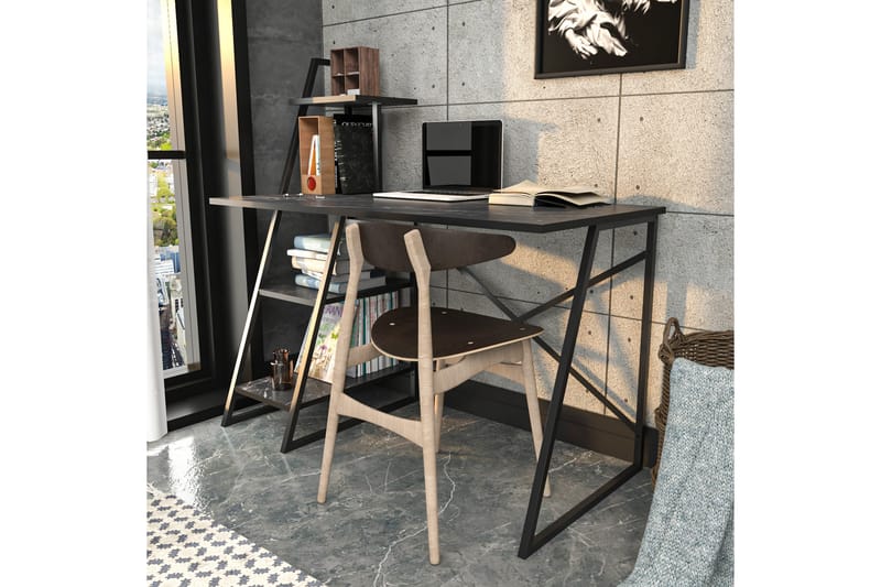 Andifli Skrivebord 60x120x120 cm med oppbevaring - Svart - Skrivebord