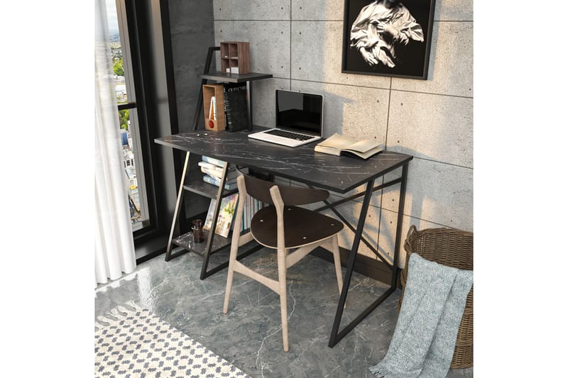 Andifli Skrivebord 60x120x120 cm med oppbevaring - Svart - Møbler - Bord - Kontorbord - Skrivebord