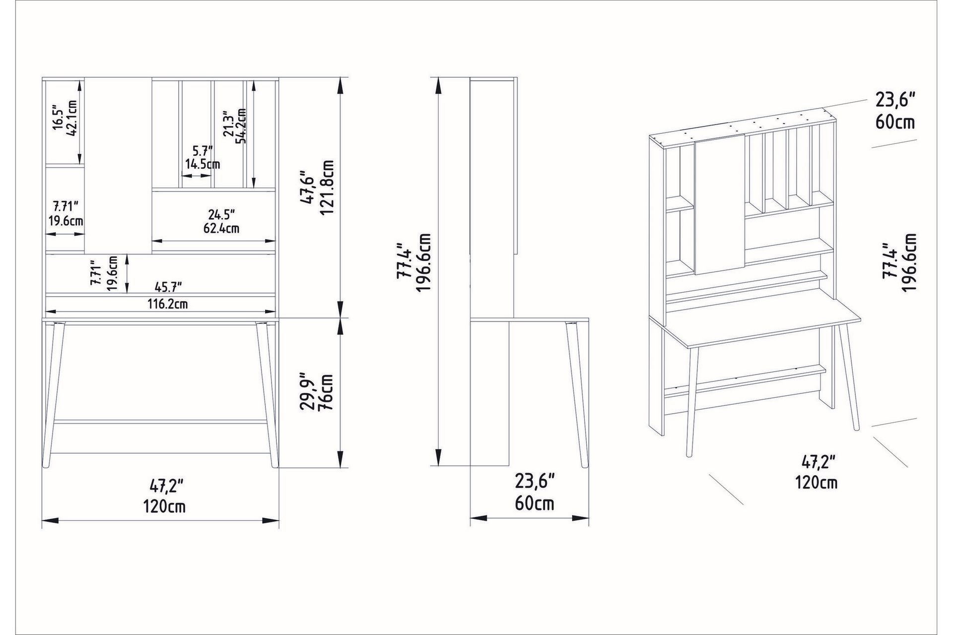 Andifli Skrivebord 60x196,6x120 cm med oppbevaring - Hvit - Møbler - Bord - Kontorbord - Skrivebord