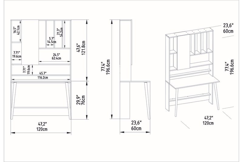 Andifli Skrivebord 60x196,6x120 cm med oppbevaring - Hvit - Møbler - Bord - Kontorbord - Skrivebord