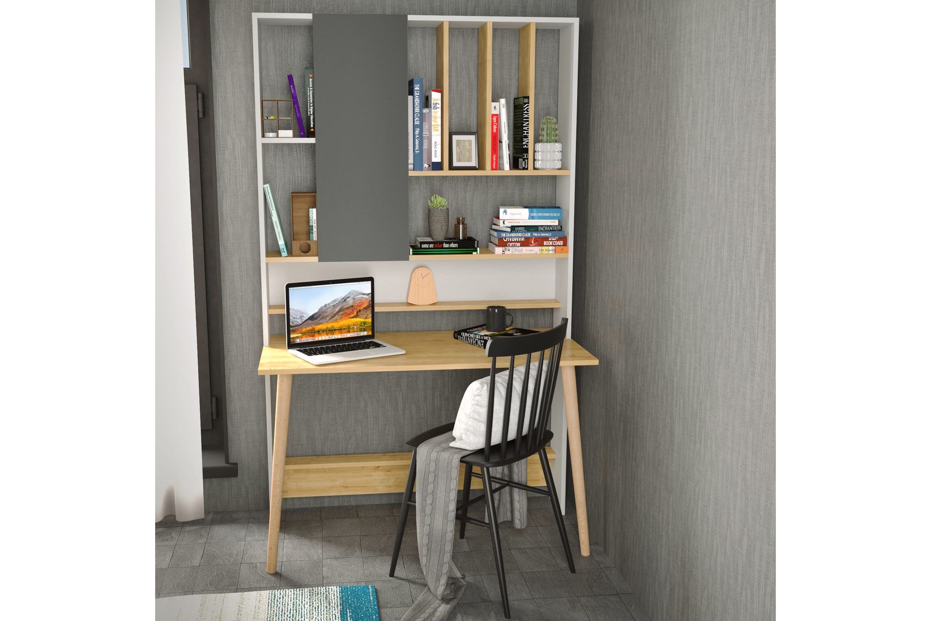 Andifli Skrivebord 60x196,6x120 cm med oppbevaring - Hvit - Møbler - Bord - Kontorbord - Skrivebord