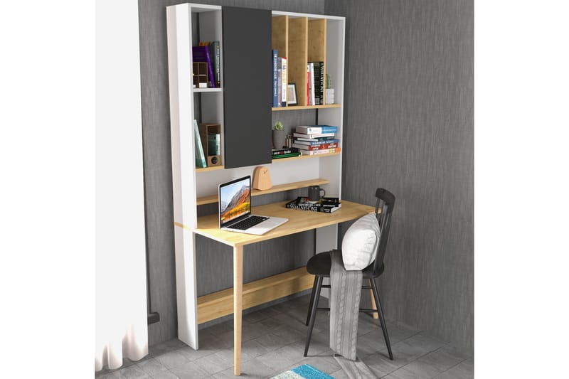 Andifli Skrivebord 60x196,6x120 cm med oppbevaring - Hvit - Skrivebord