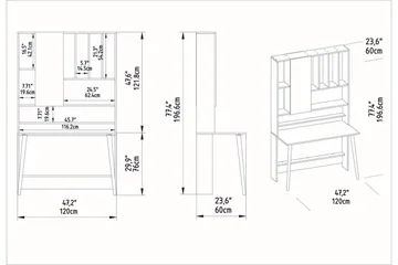 Andifli Skrivebord 60x196,6x120 cm med oppbevaring - Hvit - Møbler - Bord - Kontorbord - Skrivebord