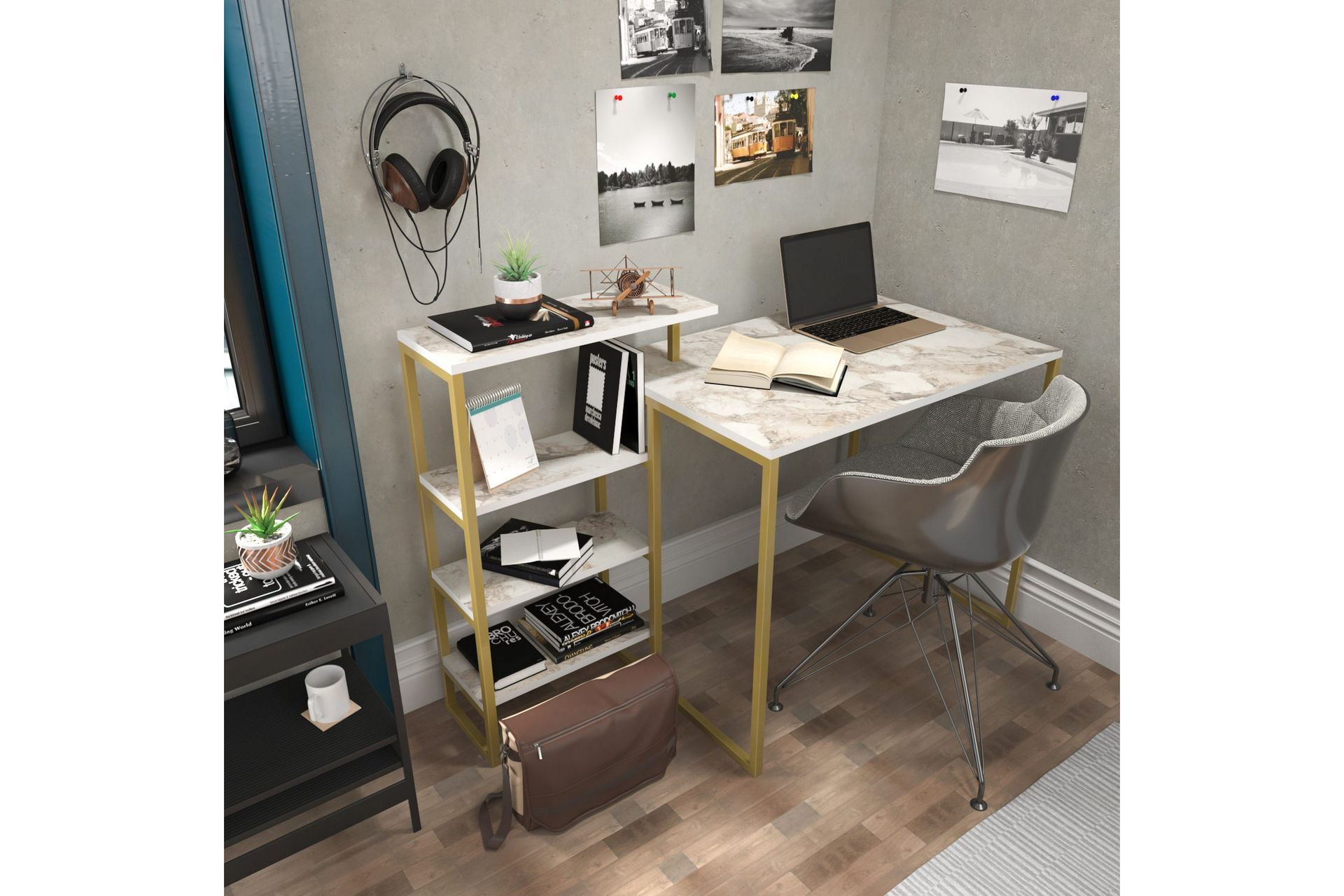 Andifli Skrivebord 60x76,8x133 cm med oppbevaring - Gull - Møbler - Bord - Kontorbord - Skrivebord