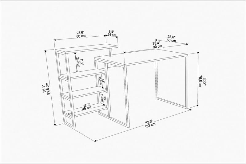 Andifli Skrivebord 60x76,8x133 cm med oppbevaring - Gull - Skrivebord