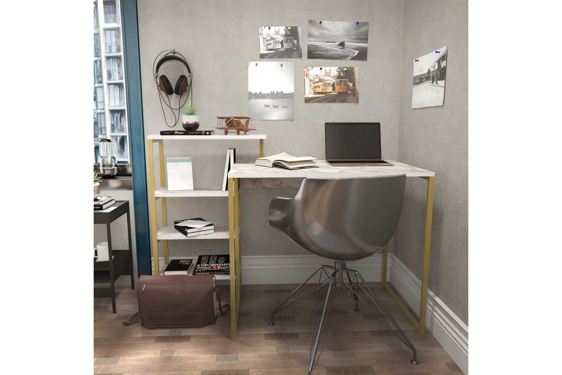 Andifli Skrivebord 60x76,8x133 cm med oppbevaring - Gull - Møbler - Bord - Kontorbord - Skrivebord