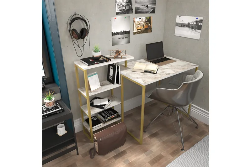 Andifli Skrivebord 60x76,8x133 cm med oppbevaring - Gull - Møbler - Bord - Kontorbord - Skrivebord