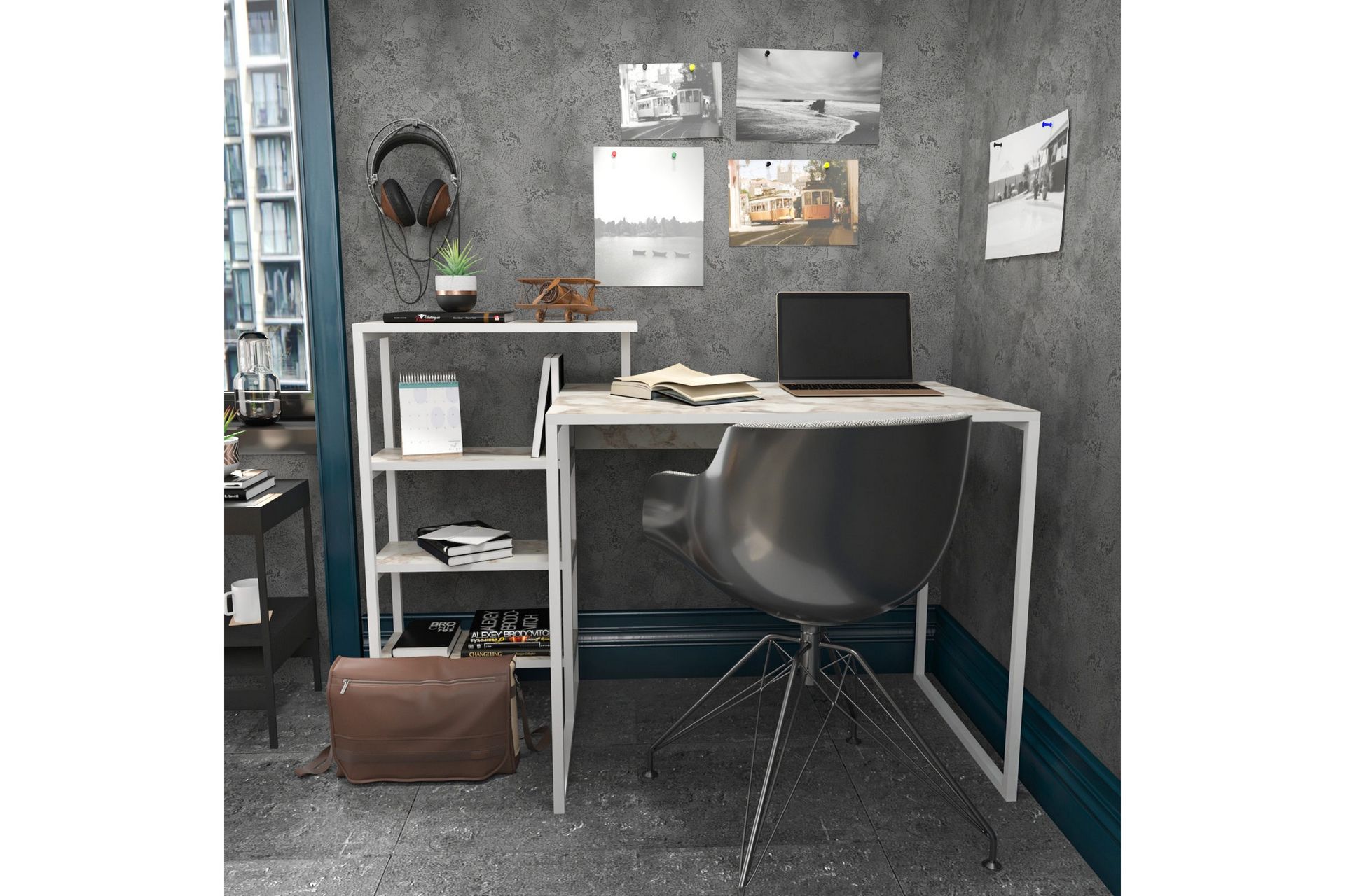 Andifli Skrivebord 60x76,8x133 cm med oppbevaring - Hvit - Møbler - Bord - Kontorbord - Skrivebord