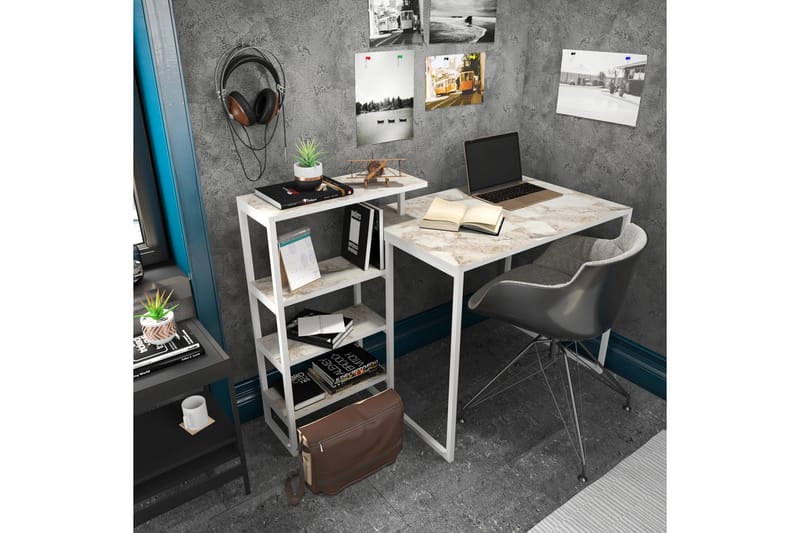 Andifli Skrivebord 60x76,8x133 cm med oppbevaring - Hvit - Skrivebord