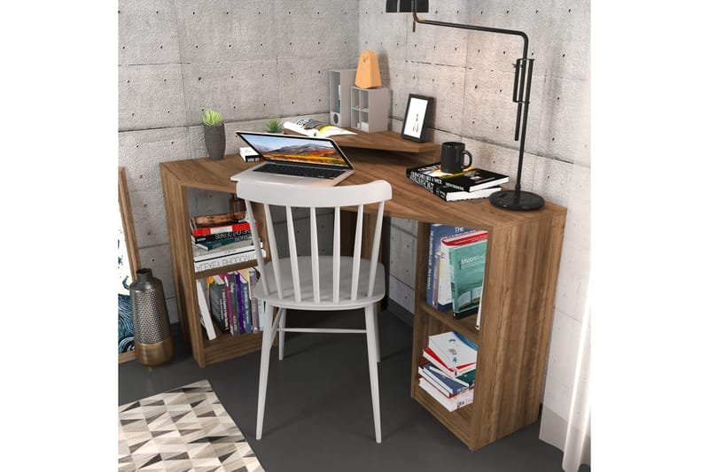 Andifli Skrivebord 90x76,8x120 cm med oppbevaring - Brun - Skrivebord