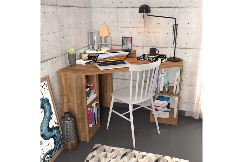 Andifli Skrivebord 90x76,8x120 cm med oppbevaring - Brun - Skrivebord