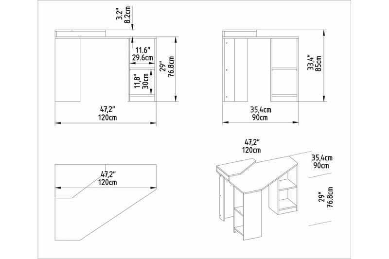 Andifli Skrivebord 90x76,8x120 cm med oppbevaring - Brun - Skrivebord