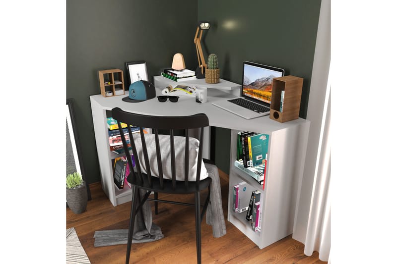 Andifli Skrivebord 90x76,8x120 cm med oppbevaring - Hvit - Skrivebord
