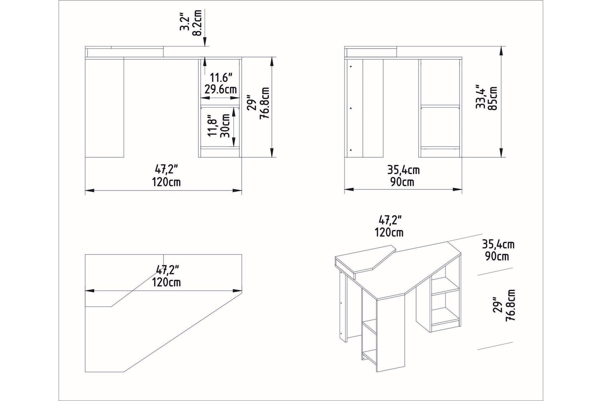 Andifli Skrivebord 90x76,8x120 cm med oppbevaring - Hvit - Møbler - Bord - Kontorbord - Skrivebord