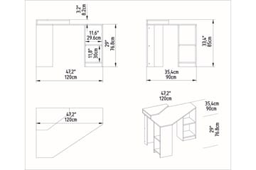 Andifli Skrivebord 90x76,8x120 cm med oppbevaring - Hvit - Møbler - Bord - Kontorbord - Skrivebord