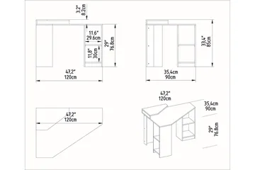 Andifli Skrivebord 90x76,8x120 cm med oppbevaring - Hvit - Møbler - Bord - Kontorbord - Skrivebord - Hjørneskrivebord