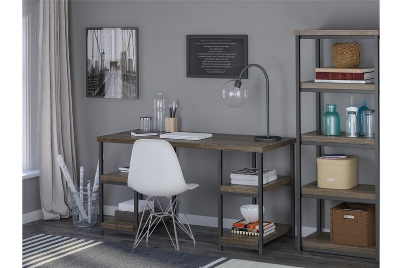 Ashlar Skrivebord 137 cm med Oppbevaring 4 Hyller Brun/Svart - Dorel Home - Møbler - Bord - Kontorbord - Skrivebord