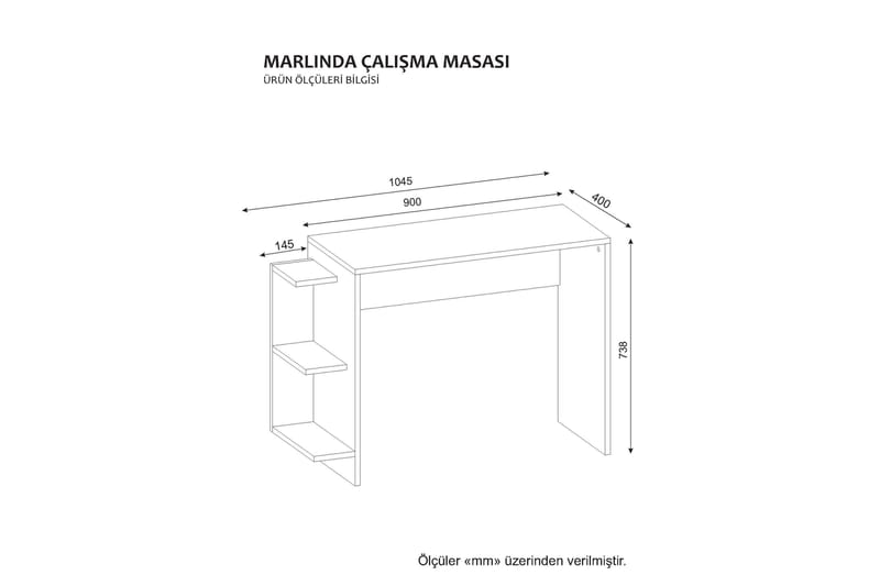 Asillane Skrivebord 104 cm med Oppbevaring Sidehyller - Hvit - Skrivebord