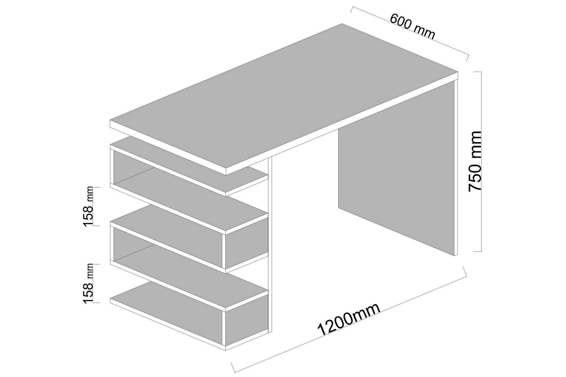 Asillane Skrivebord 120 cm med Sideoppbevaring - Hvit - Møbler - Bord - Kontorbord - Skrivebord