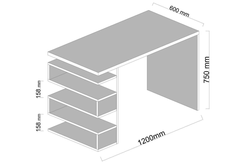 Asillane Skrivebord 120 cm med Sideoppbevaring - Hvit - Skrivebord