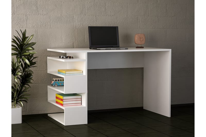 Asillane Skrivebord 120 cm med Sideoppbevaring - Hvit - Skrivebord
