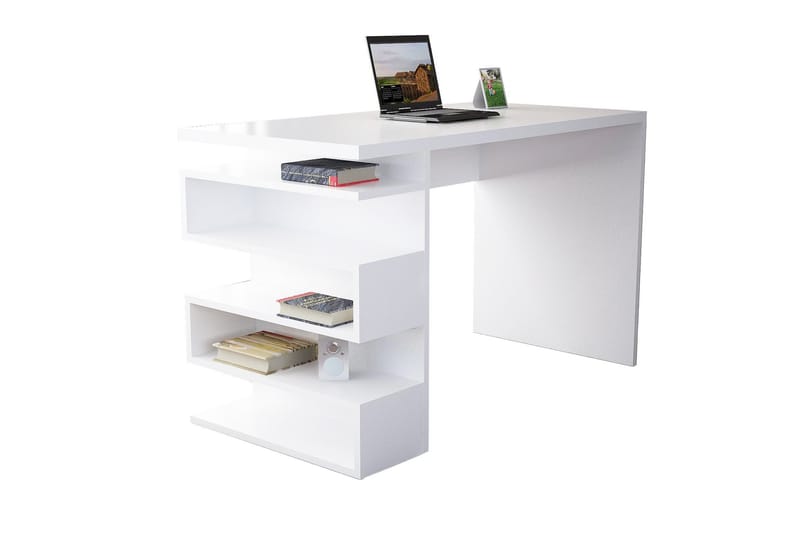 Asillane Skrivebord 120 cm med Sideoppbevaring - Hvit - Skrivebord