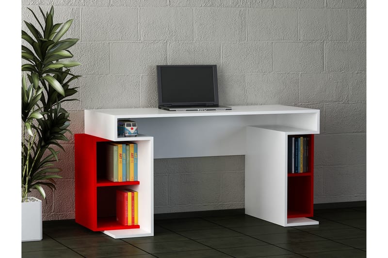 Asillane Skrivebord 153 cm med Oppbevaringsben - Hvit/Rød - Skrivebord
