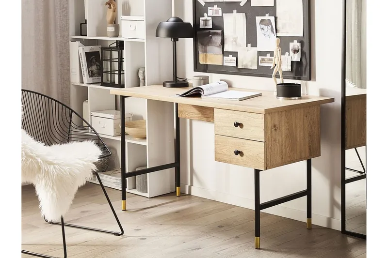 Assaria Skrivebord 120 cm med Oppbevaring 2 Skuffer - Lyst Tre - Møbler - Bord - Kontorbord - Skrivebord