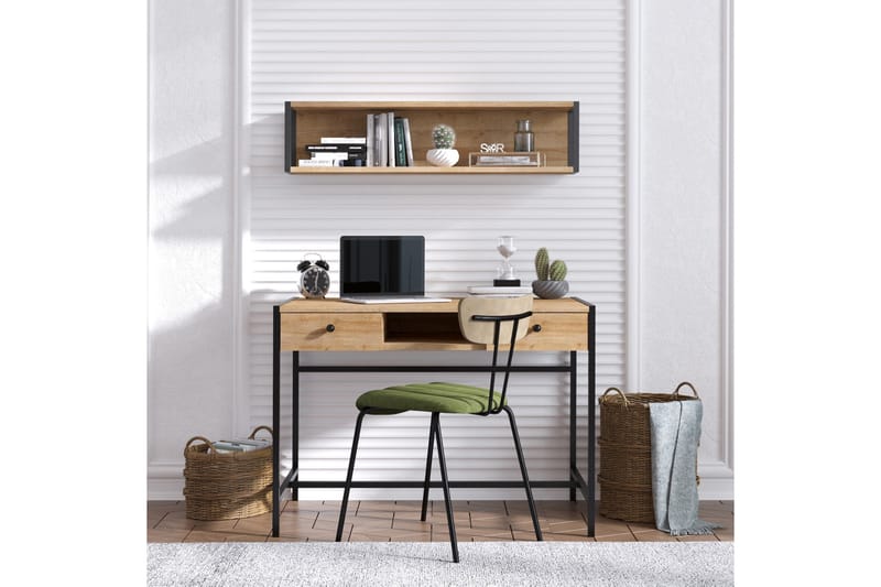Avelsbol Skrivebord 100 cm med Oppbevaring 2 Skuffer + Hylle - Brun - Møbler - Bord - Kontorbord - Skrivebord