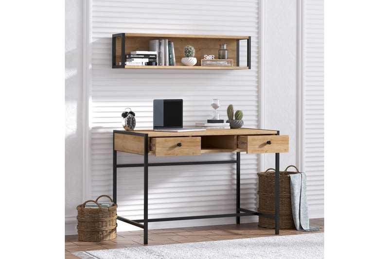 Avelsbol Skrivebord 100 cm med Oppbevaring 2 Skuffer + Hylle - Brun - Møbler - Bord - Kontorbord - Skrivebord