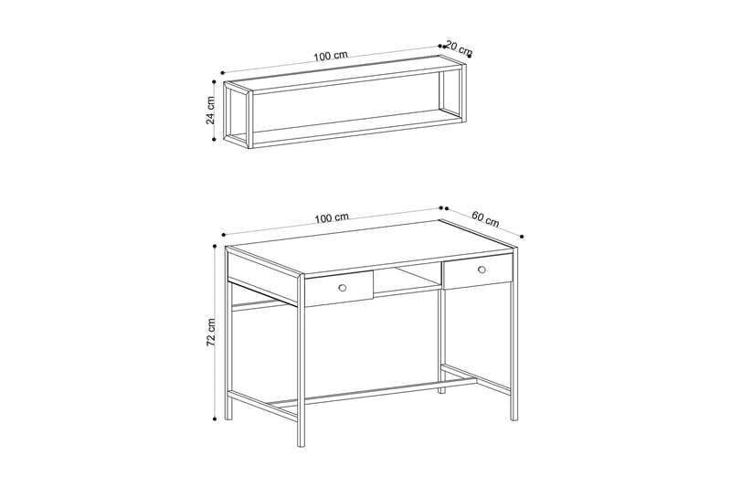 Avelsbol Skrivebord 100 cm med Oppbevaring 2 Skuffer + Hylle - Brun - Skrivebord