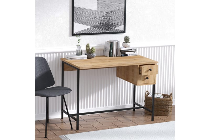 Avelsbol Skrivebord 100 cm med Oppbevaring 2 Skuffer - Natur/Svart - Skrivebord