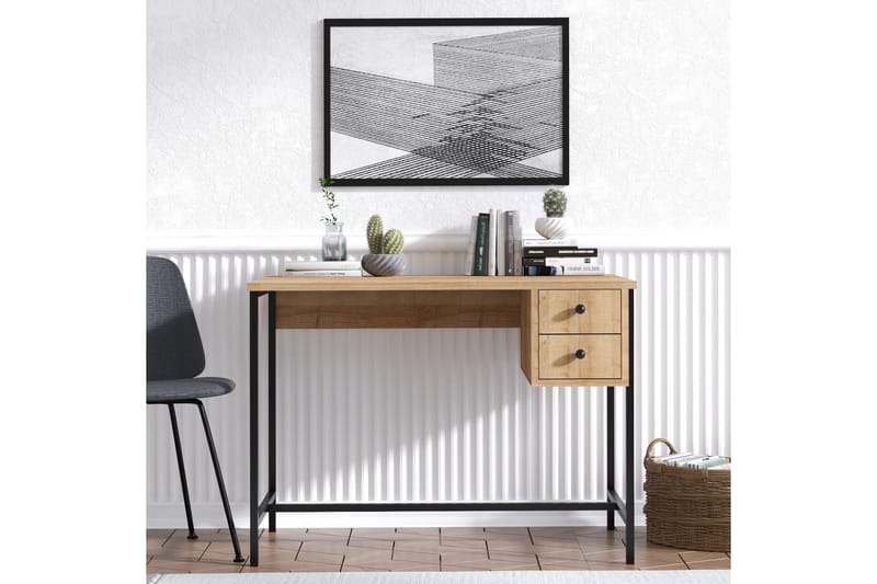 Avelsbol Skrivebord 100 cm med Oppbevaring 2 Skuffer - Natur/Svart - Møbler - Bord - Kontorbord - Skrivebord