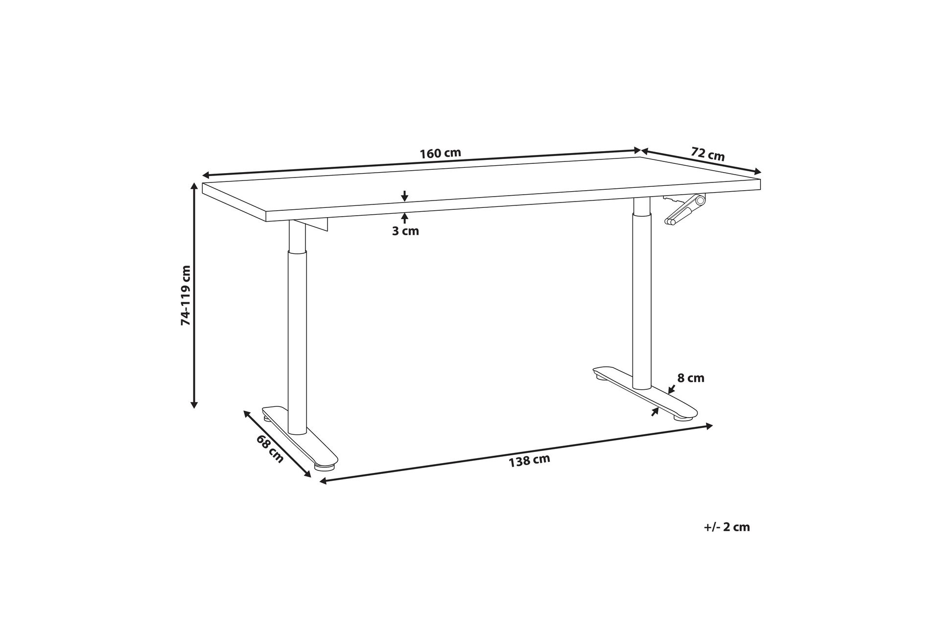 Banner Skrivebord 72x160 cm - Svart/Hvit - Møbler - Bord - Kontorbord - Skrivebord - Hev og senkbart skrivebord