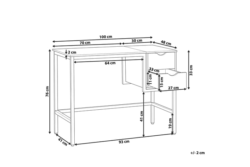 Barrakeh Skrivebord 100 cm med Oppbevaring 2 Skuffer - Svart/Lyst Tre - Møbler - Bord - Kontorbord - Skrivebord