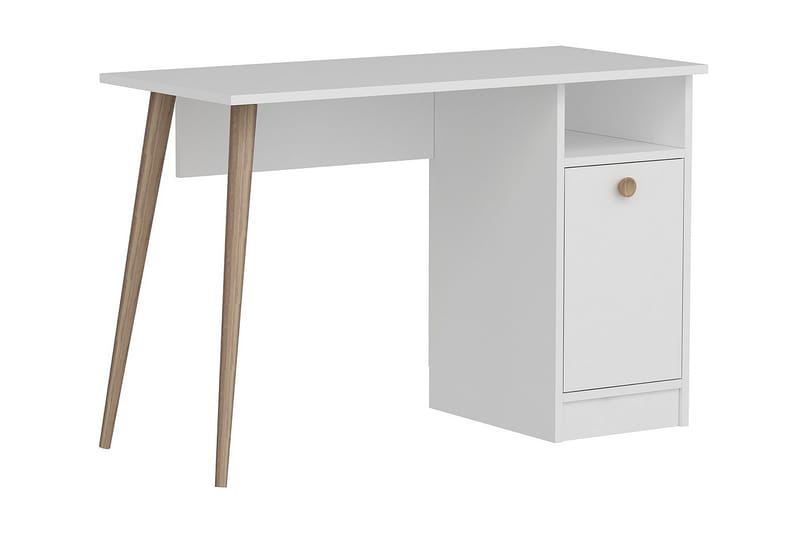 Bauksa Skrivebord 110 cm med Oppbevaring Hylle + Skap - Hvit - Skrivebord