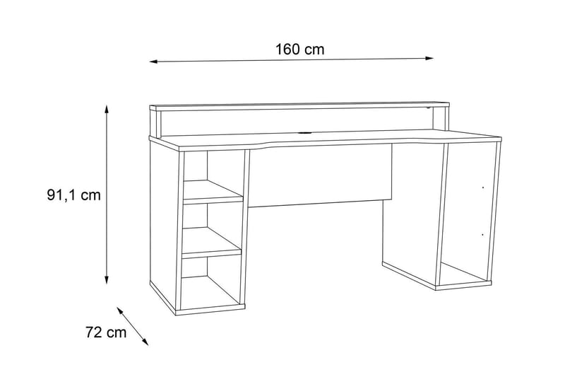 Bays Gaming Skrivebord 160 cm med Oppbevaring 2 Hyller - Svart - Skrivebord - Databord