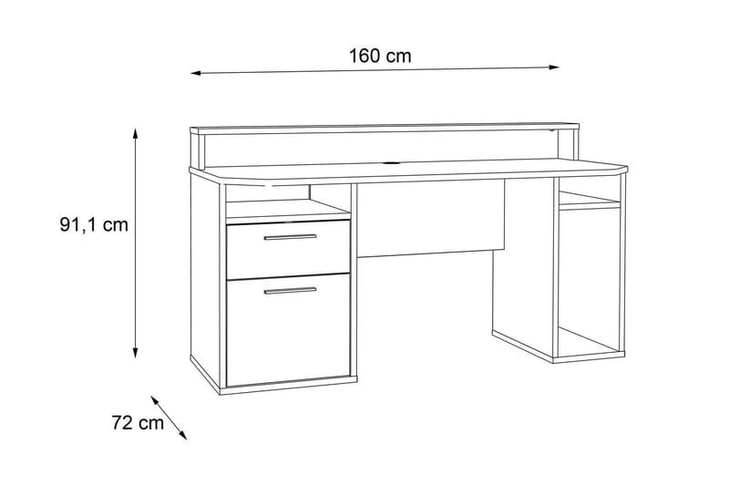 Bays Gaming Skrivebord 160 cm - Svart - Skrivebord